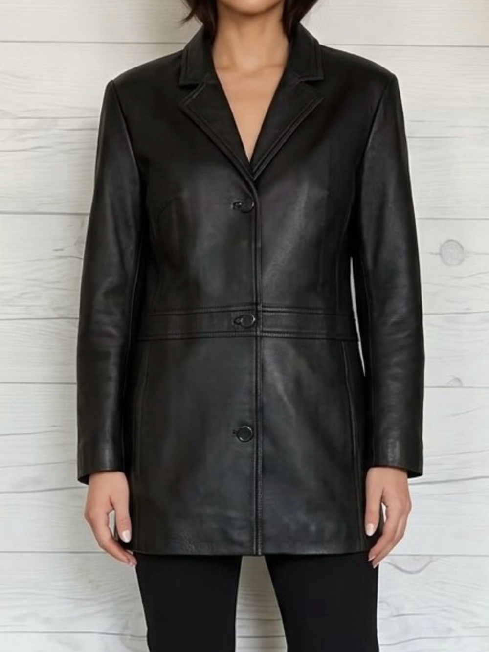 Vtg Modern Essentials Leather Jacket Black Size Medium 90s